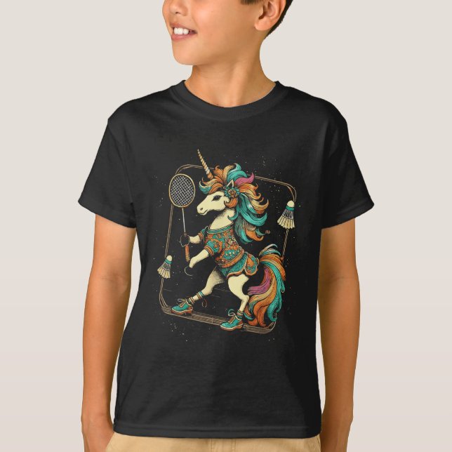 Enhörning Badminton Spelare Shuttle  T Shirt (Framsida)