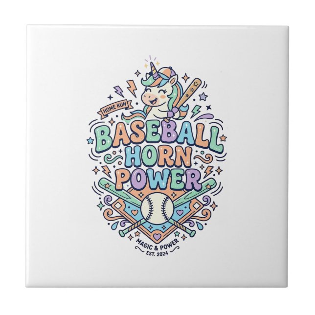 Enhörning Baseballhorn Kraft Kawaii Vektordesign_1 Kakelplatta (Framsidan)