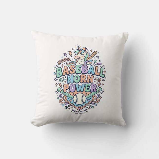 Enhörning Baseballhorn Kraft Kawaii Vektordesign_1 Kudde (Framsida)
