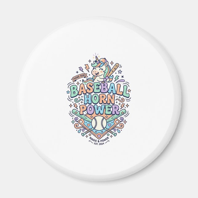 Enhörning Baseballhorn Kraft Kawaii Vektordesign_1 Magnet (Framsidan)