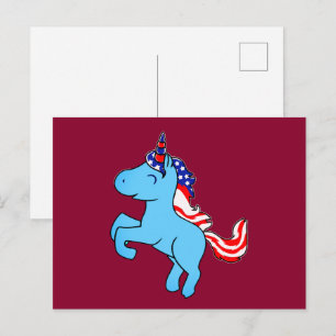 Enhörning Blå Patriotisk USA Flagga Man Kartong Vykort