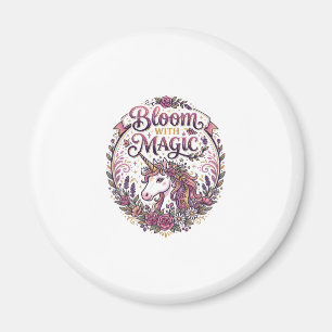 Enhörning Blommar med Magi POD Redo Vit Bakgrund Magnet