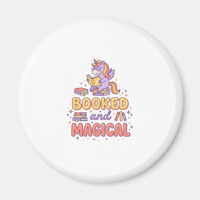 Enhörning Bokad och Magisk Utskrift Klar Vit Bakgr Magnet (Framsidan)