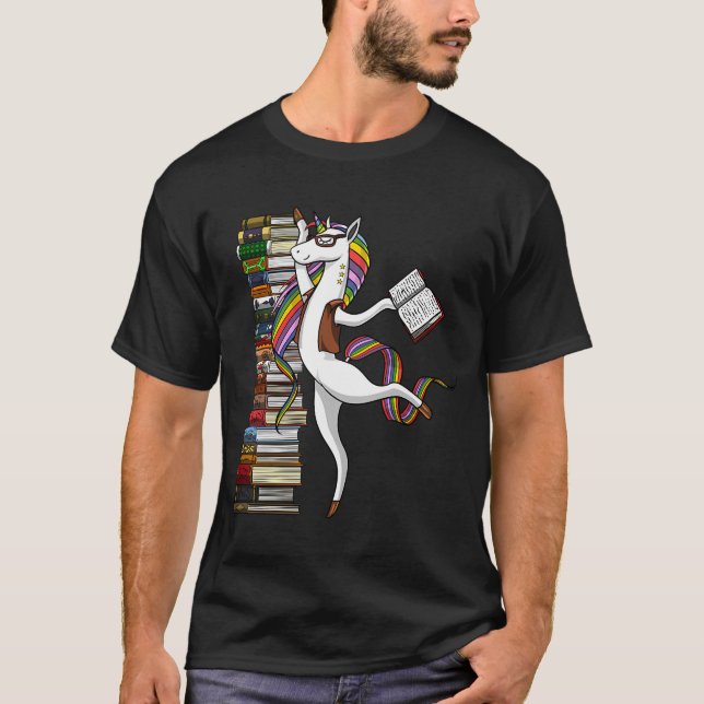 Enhörning Bokläsande Bibliotekarie T Shirt (Framsida)