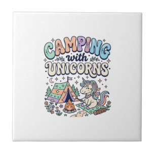 Enhörning Camping med Enhörningar Kawaii Klistermä Kakelplatta
