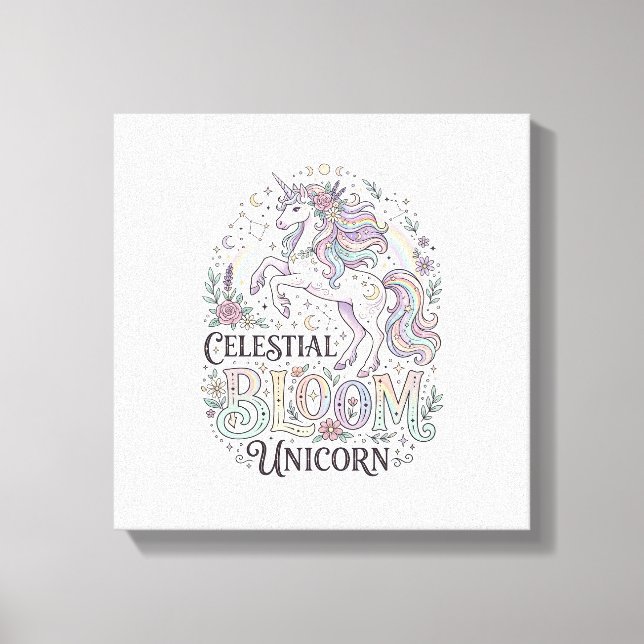 Enhörning Celestial Bloom Enhörning Premium Vector Canvastryck (Framsida)