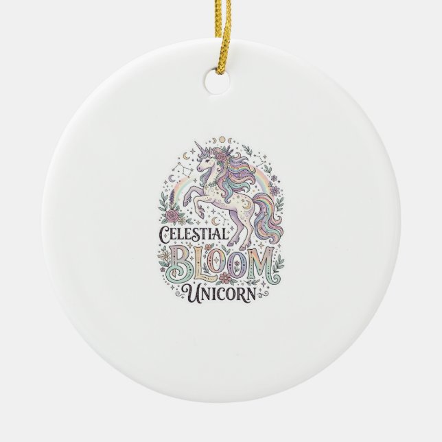 Enhörning Celestial Bloom Enhörning Premium Vector Julgransprydnad Keramik (Framsidan)