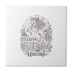 Enhörning Celestial Bloom Enhörning Premium Vector Kakelplatta