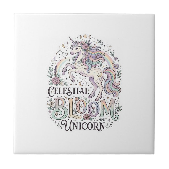 Enhörning Celestial Bloom Enhörning Premium Vector Kakelplatta (Framsidan)