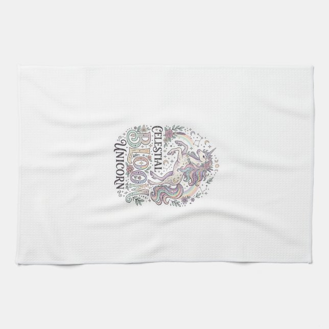 Enhörning Celestial Bloom Enhörning Premium Vector Kökshandduk (Horisontell)