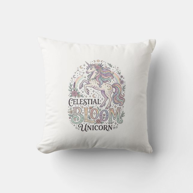 Enhörning Celestial Bloom Enhörning Premium Vector Kudde (Framsida)