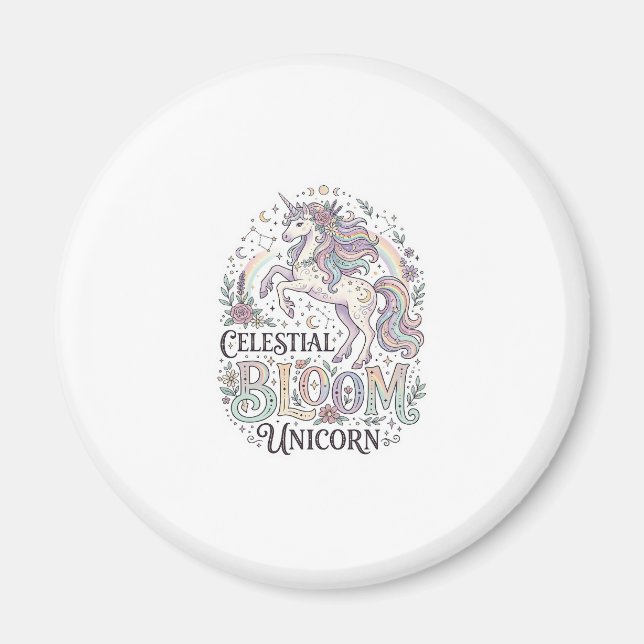 Enhörning Celestial Bloom Enhörning Premium Vector Magnet (Framsidan)