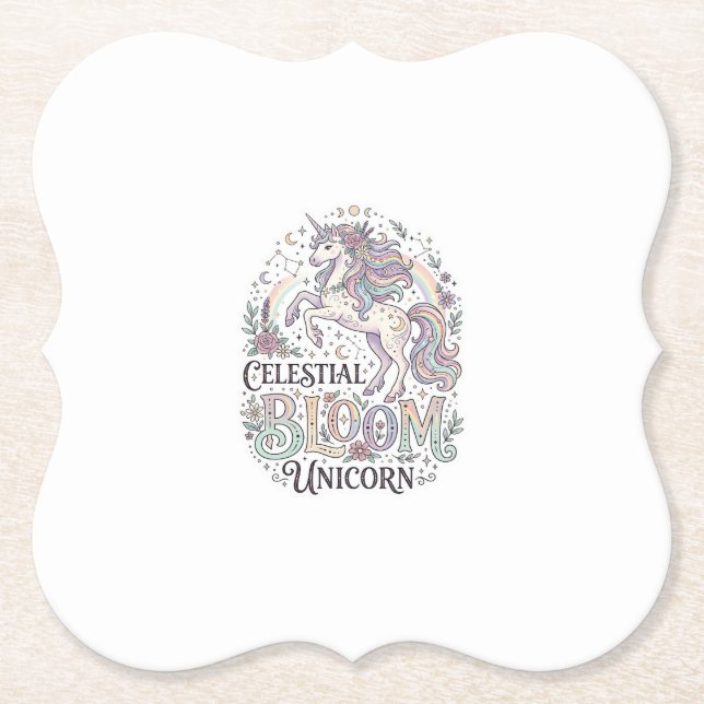 Enhörning Celestial Bloom Enhörning Premium Vector Underlägg Papper (Framsida)