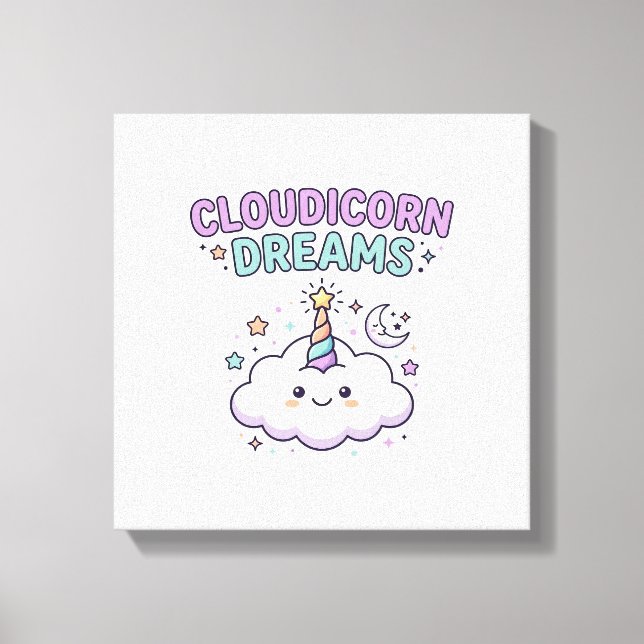 Enhörning Cloudicorn Drömmar Trendig Grafisk T-Shi Canvastryck (Framsida)
