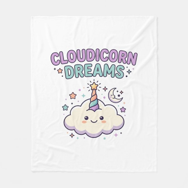 Enhörning Cloudicorn Drömmar Trendig Grafisk T-Shi Fleecefilt (Framsidan)