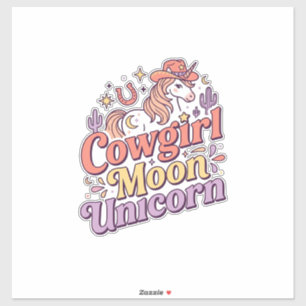 Enhörning Cowgirl Måne Enhörning Whimsical Merch D Klistermärken