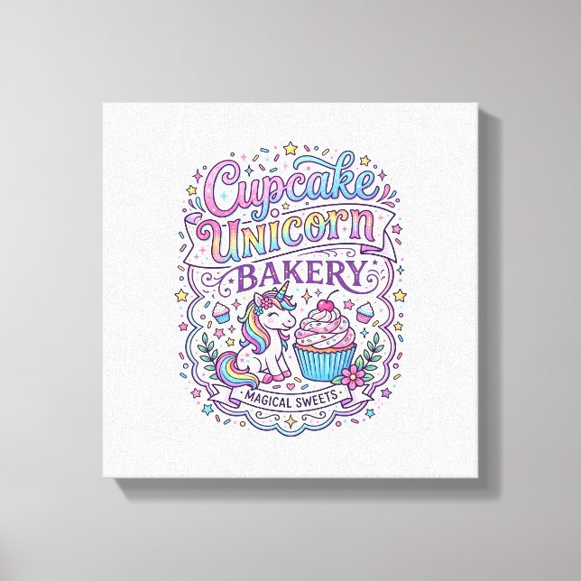 Enhörning Cupcake Enhörning Bageri Vit Bakgrund Pr Canvastryck (Framsida)