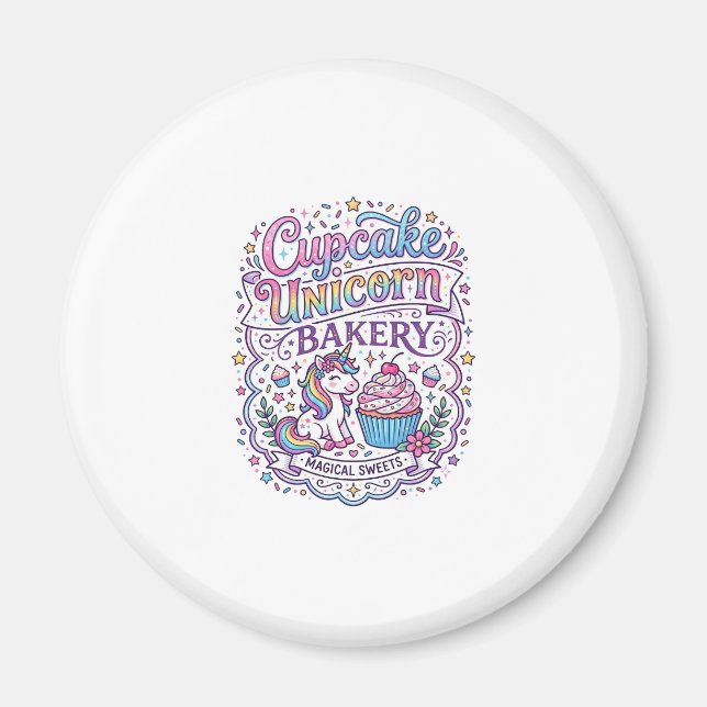 Enhörning Cupcake Enhörning Bageri Vit Bakgrund Pr Magnet (Framsidan)