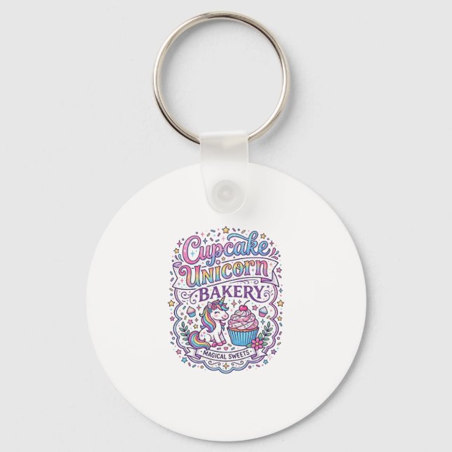 Enhörning Cupcake Enhörning Bageri Vit Bakgrund Pr Nyckelring (Framsida)