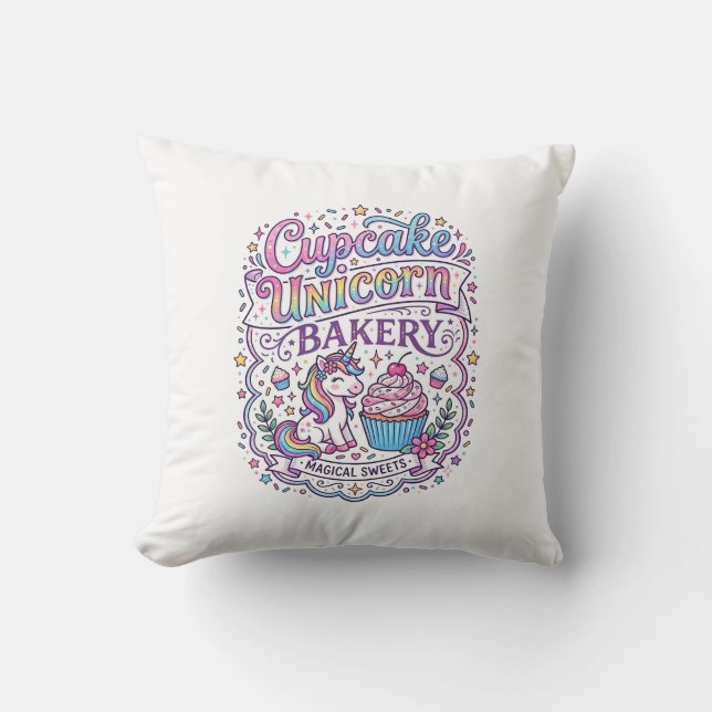 Enhörning Cupcake Enhörning Bakery Vit Bakgrund Pr Kudde (Framsida)