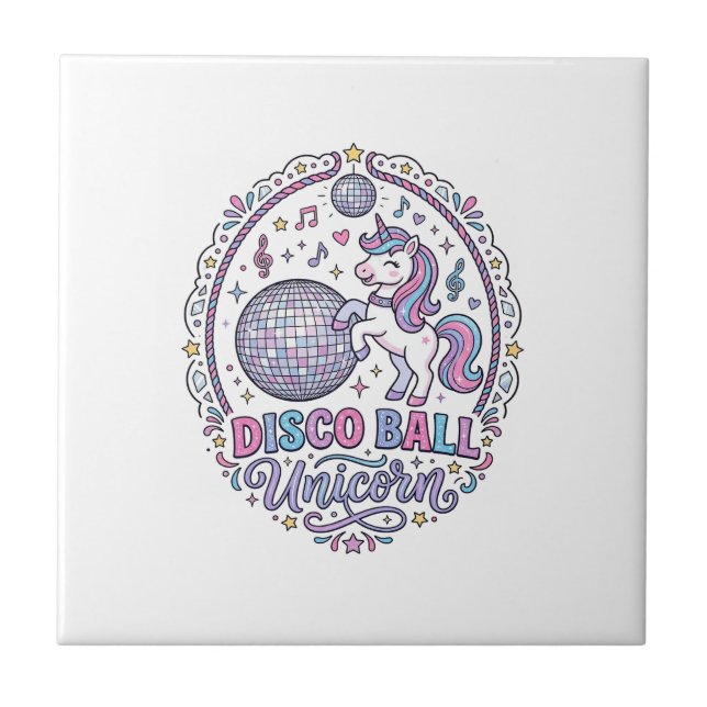 Enhörning Disco Boll Enhörning Leksak Tryck på Beg Kakelplatta (Framsidan)