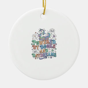 Enhörning Driven av Böcker och Dagdrömmar Kawaii V Julgransprydnad Keramik