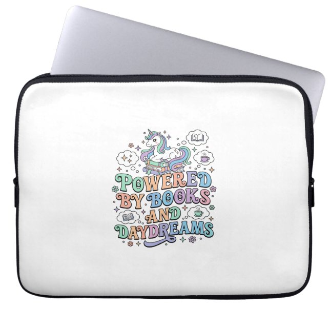 Enhörning Driven av Böcker och Dagdrömmar Kawaii V Laptop Fodral (Framsidan)