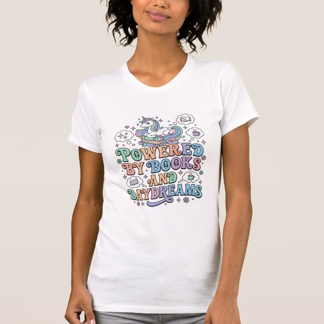 Enhörning Driven av Böcker och Dagdrömmar Kawaii V T Shirt (Framsida)