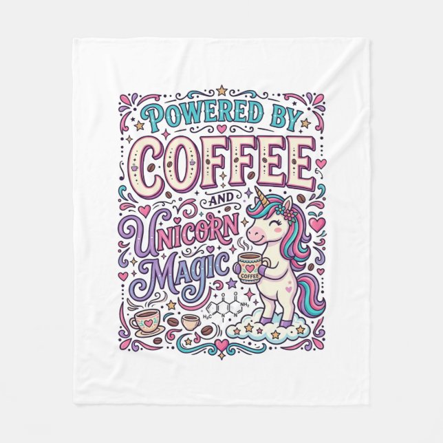Enhörning Driven av Kaffe och Enhörningsmagi Färg Fleecefilt (Framsidan)