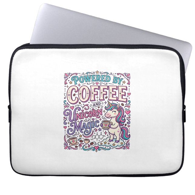 Enhörning Driven av Kaffe och Enhörningsmagi Färg Laptop Fodral (Framsidan)