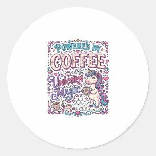 Enhörning Driven av Kaffe och Enhörningsmagi Färg Runt Klistermärke