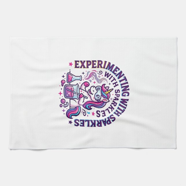 Enhörning experimenterar med gnistrande reklamklip kökshandduk (Horisontell)