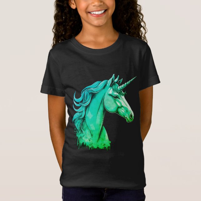 Enhörning Färgrik Fantasi Konst T-Shirt för Flicko (Framsida)