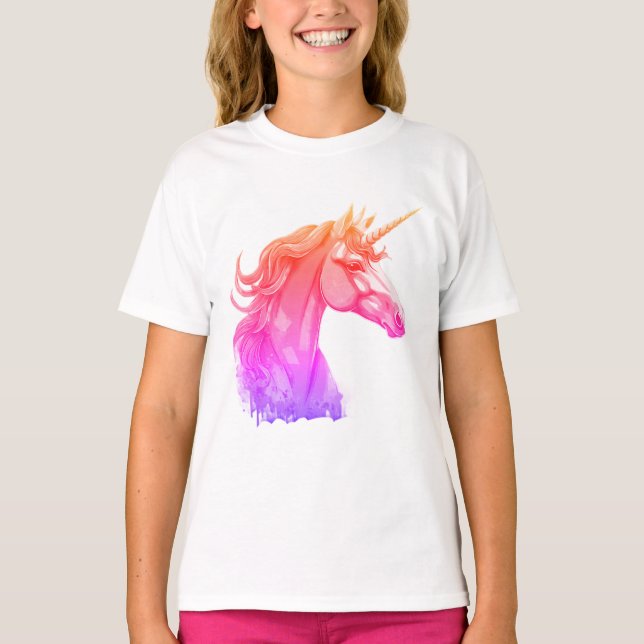 Enhörning Färgrik Fantasykonst T-Shirt för Flickor (Framsida)