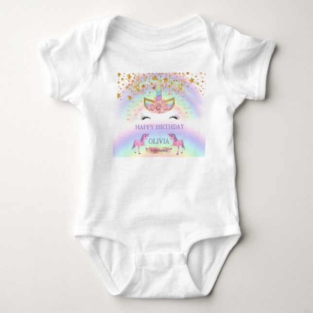 Enhörning fest Regnbåge 1:a Födelsedag fantasifull T Shirt (Framsida)