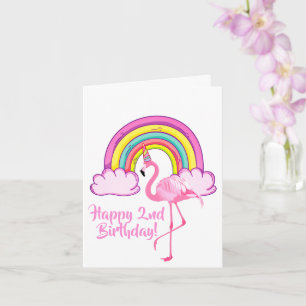 Enhörning Flamingo Magisk Regnbåge Flicka 2-årsdag Kort