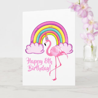 Enhörning Flamingo Magisk Regnbåge Tjej 8-årsdag Kort