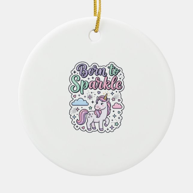 Enhörning Född att Glänsa Grafisk Design Merch Des Julgransprydnad Keramik (Framsidan)