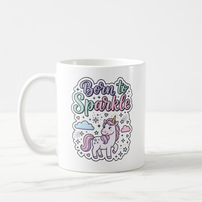 Enhörning Född att Glänsa Grafisk Design Merch Des Kaffemugg (Vänster)