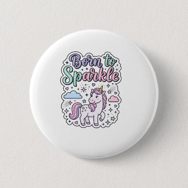 Enhörning Född att Glänsa Grafisk Design Merch Des Knapp (Framsida)