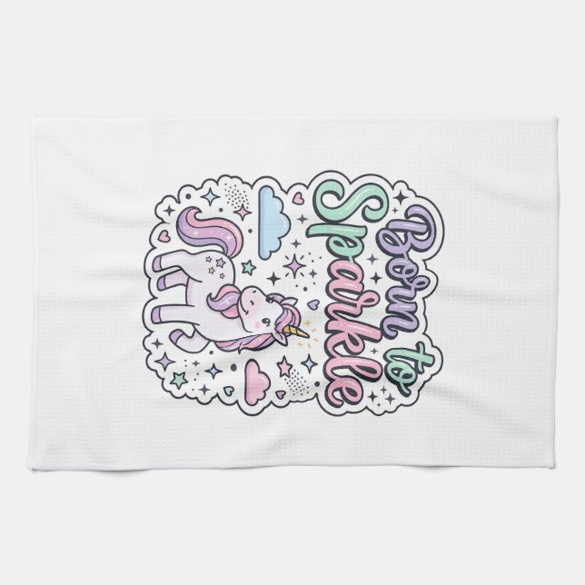 Enhörning Född att Glänsa Grafisk Design Merch Des Kökshandduk (Horisontell)