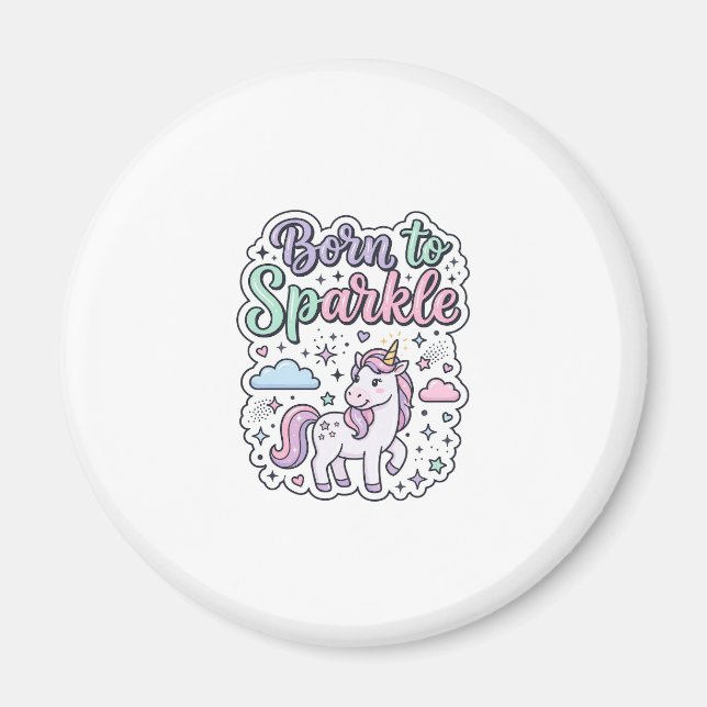 Enhörning Född att Glänsa Grafisk Design Merch Des Magnet (Framsidan)