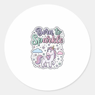 Enhörning Född att Glänsa Grafisk Design Merch Des Runt Klistermärke