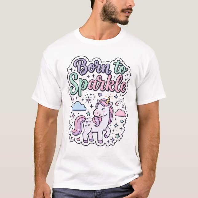 Enhörning Född att Glänsa Grafisk Design Merch Des T Shirt (Framsida)