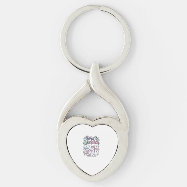Enhörning Född att Glänsa Grafisk Design Merch Des Twisted Heart Silverfärgad Nyckelring (Framsidan)
