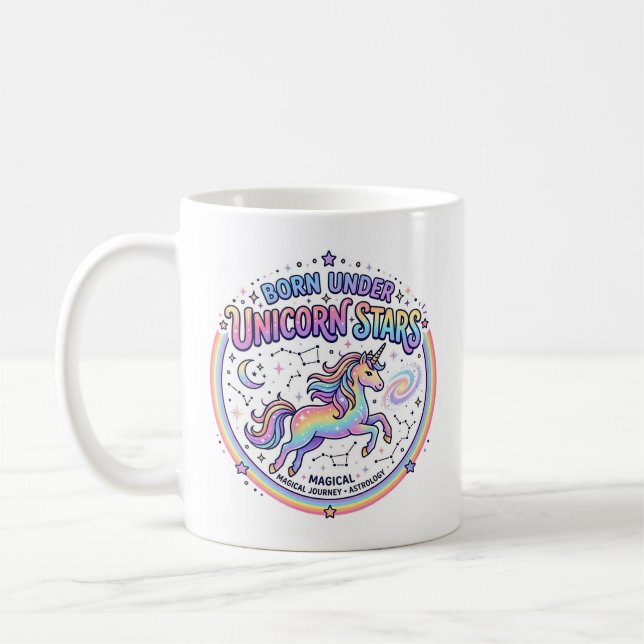 Enhörning Född Under Enhörningsstjärnor Rolig Tryc Kaffemugg (Vänster)
