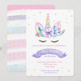 Enhörning Födelsedagsinbjudan - Akvarell Inbjudningar