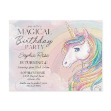 Enhörning födelsedagsinbjudan, rosa födelsedagsfes