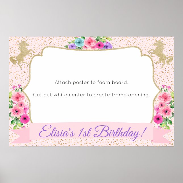 Enhörning Fotoautomat Ram Prop Affisch Guld Blommi (Framsidan)