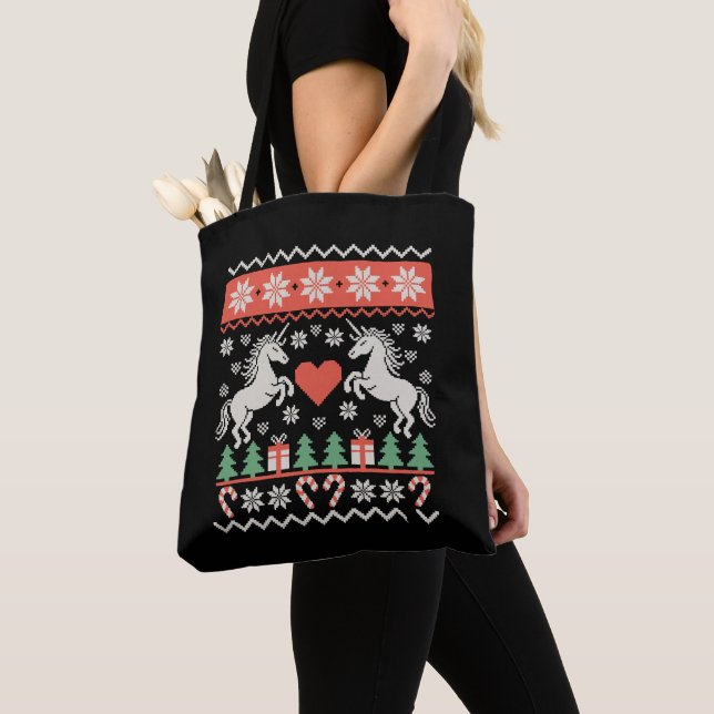 Enhörning ful jultröja Xmas högsäsong Tygkasse (Närbild)